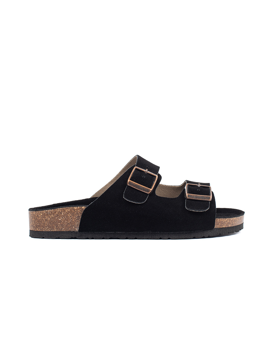 GOODIN Womens leather flip-flops black