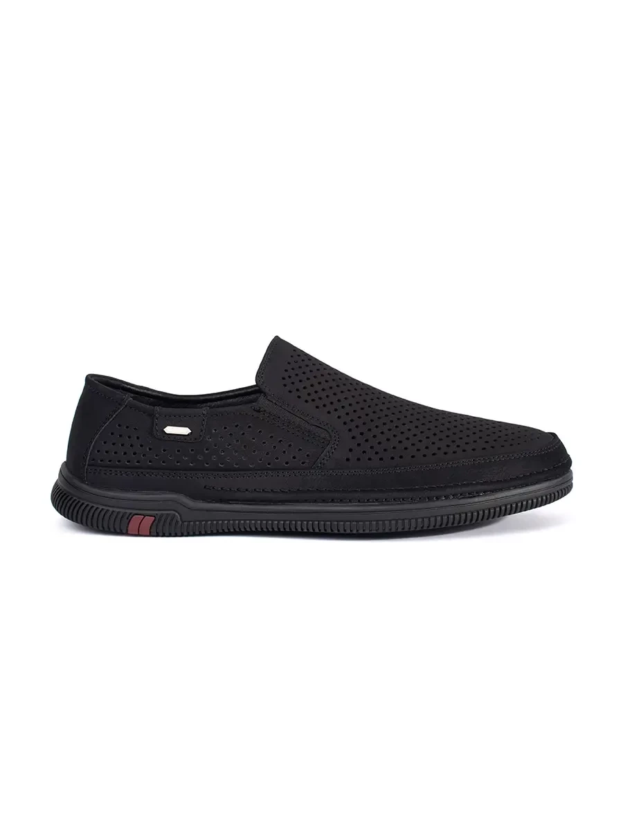 Shelvt Men's black perforated loafers