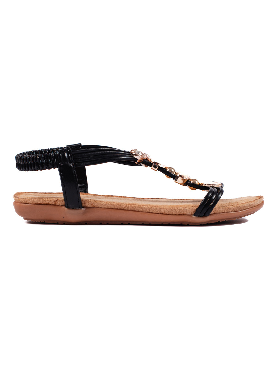 Shelvt Black Flat Lightweight Sandals