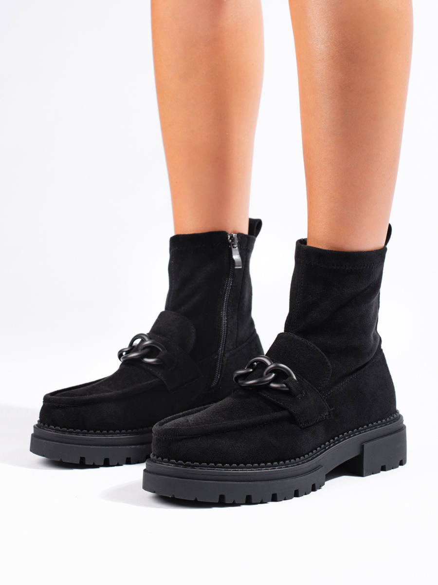Black womens ankle boots on the Shelvt platform