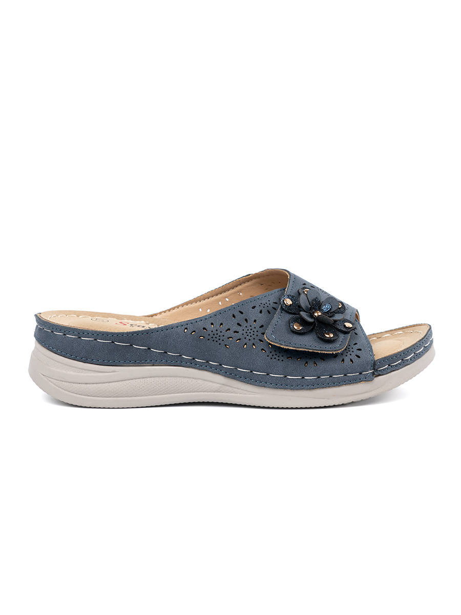 SEASTAR Navy blue womens flip-flops with a decorative flower
