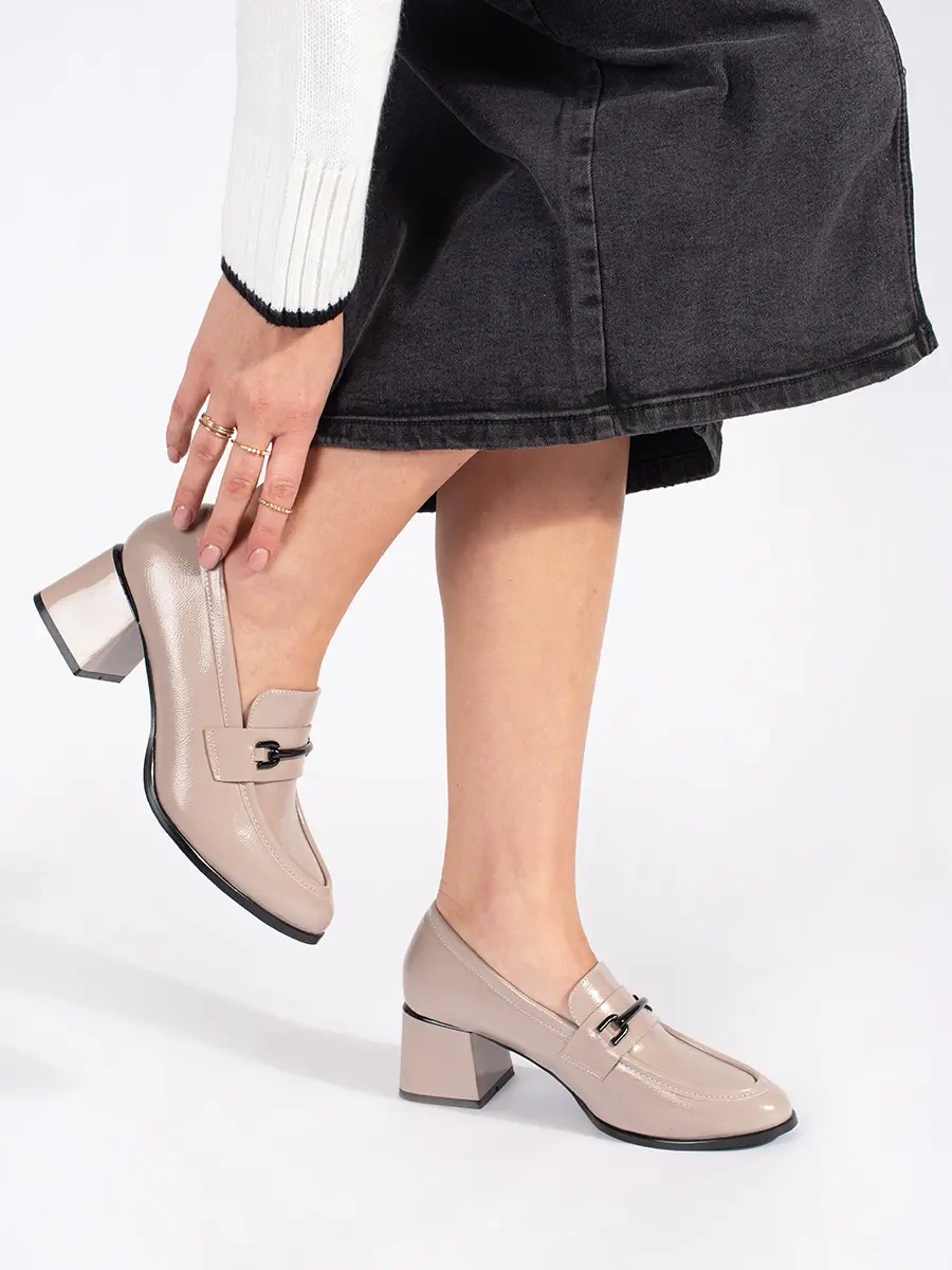 GOODIN Beige womens loafers with heels