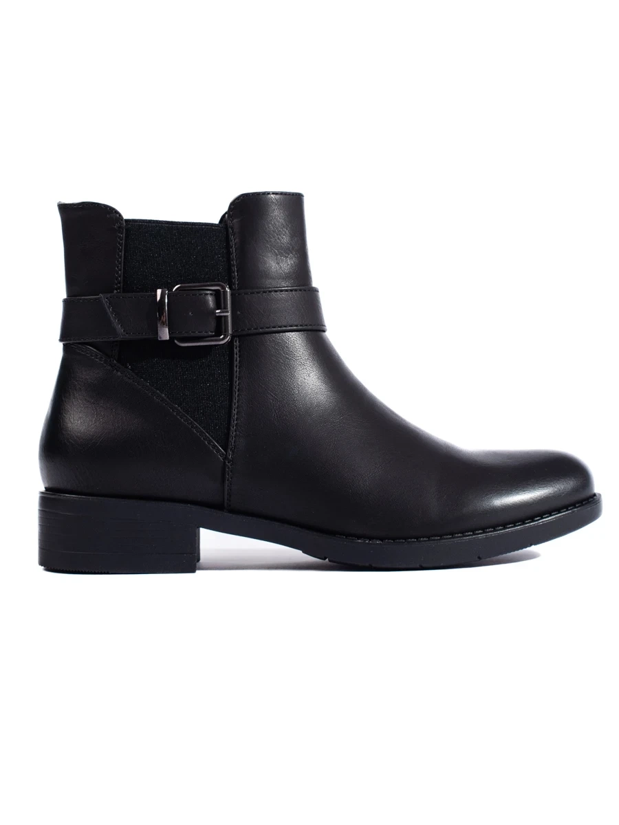 Black womens ankle boots with Shelvt rubber insert