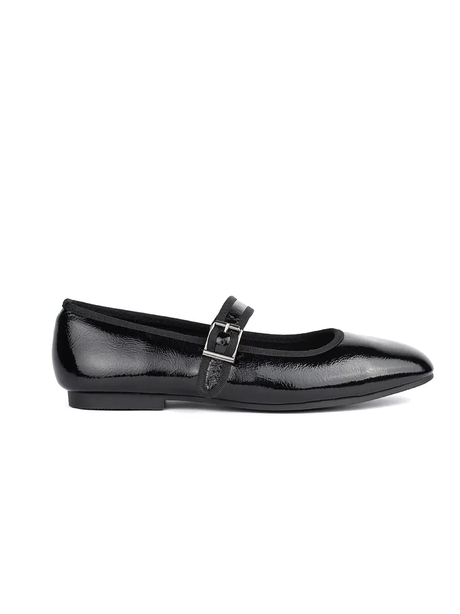 GOODIN Womens black patent leather ballerinas