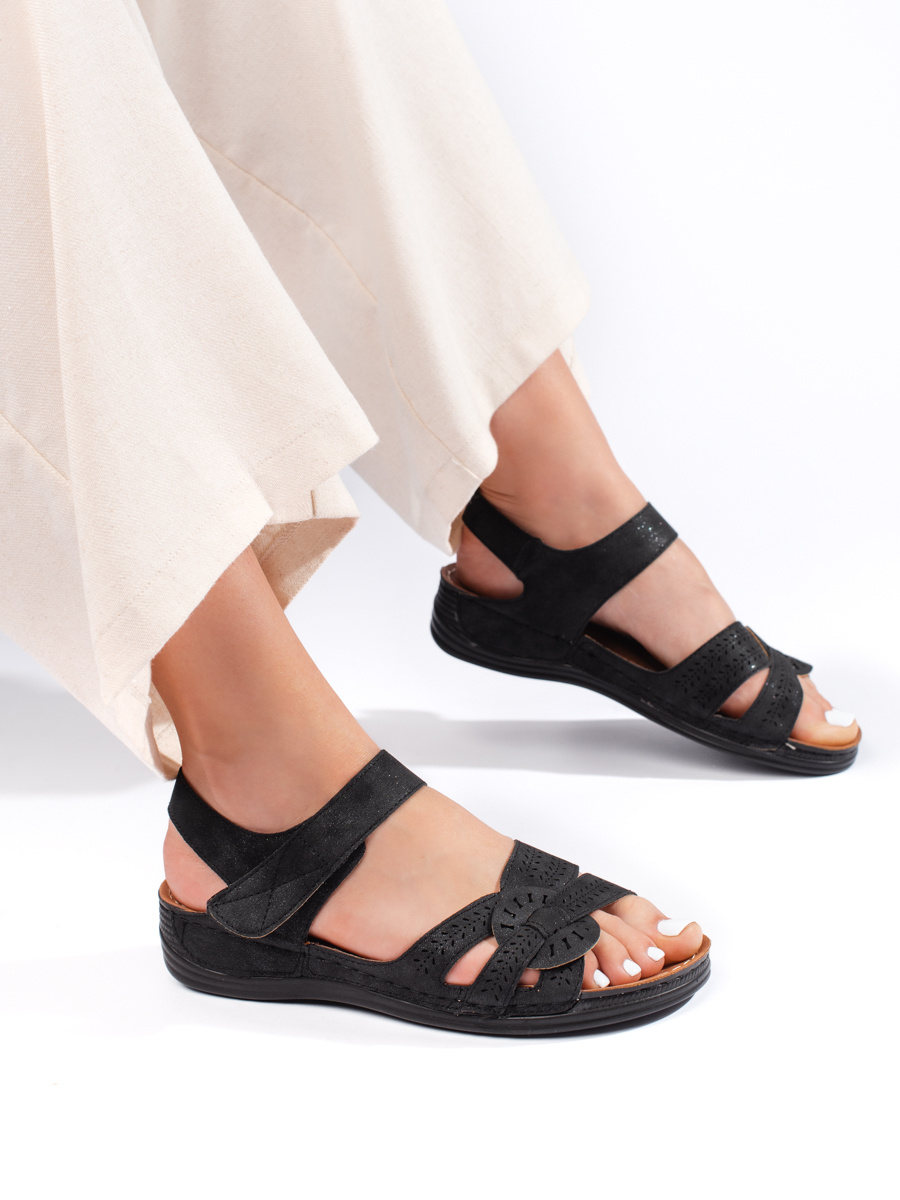 Shelvt Women's light blue sandals on a low wedge