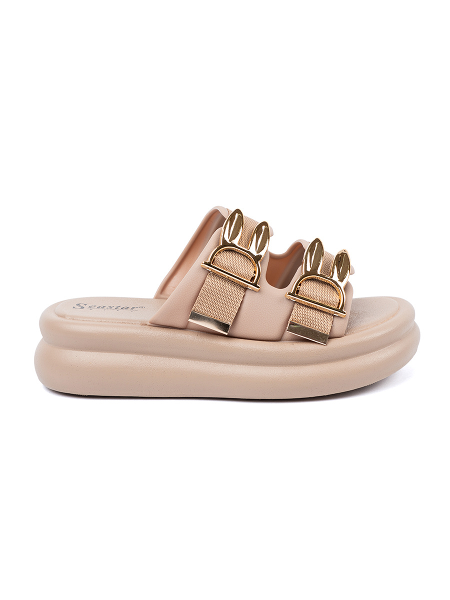 SEASTAR Flip-flops with gold buckles on the platform beige