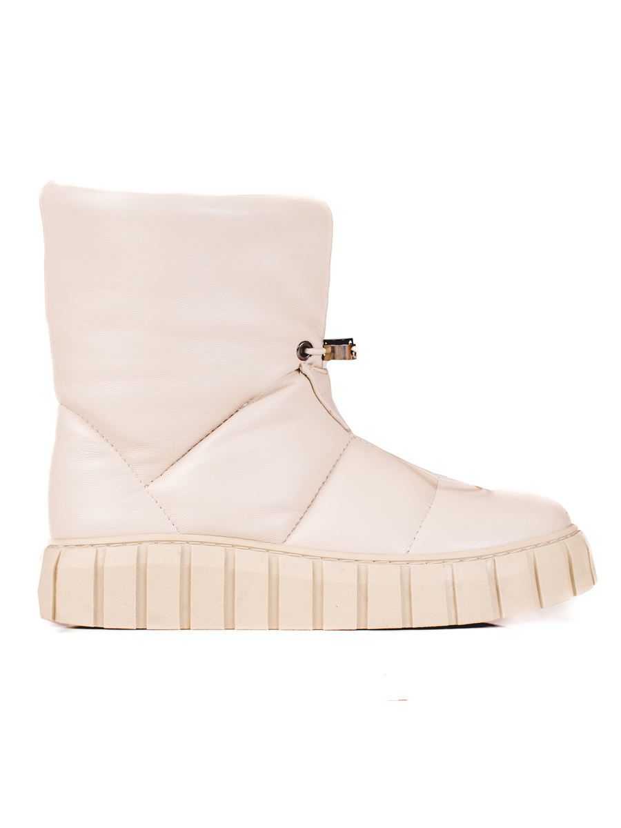 Shelvt womens snow boots leather with ribbing beige