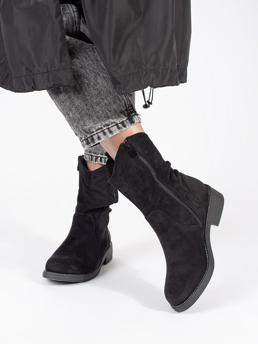 Shelvt Womens black suede cowboy boots