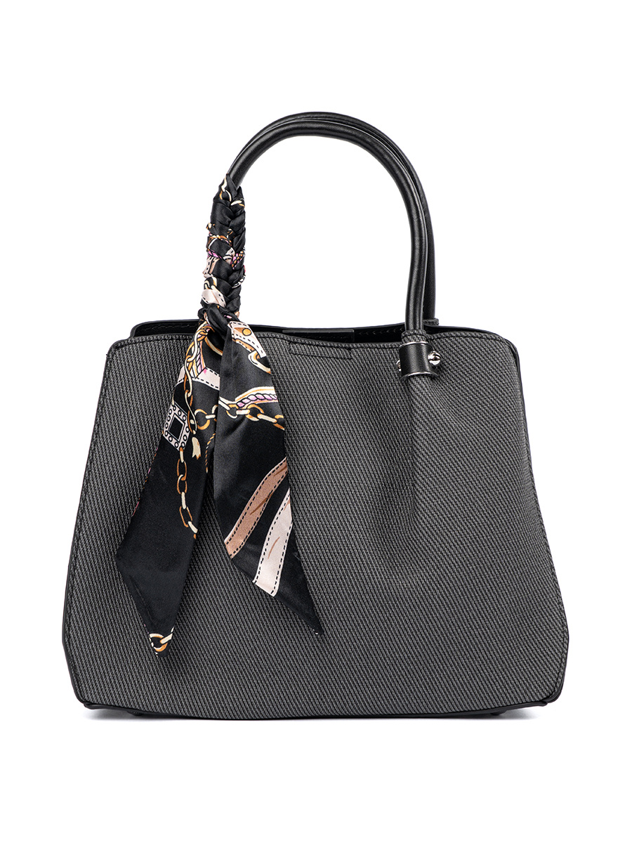 Shelvt Black medium handbag with a decorative scarf