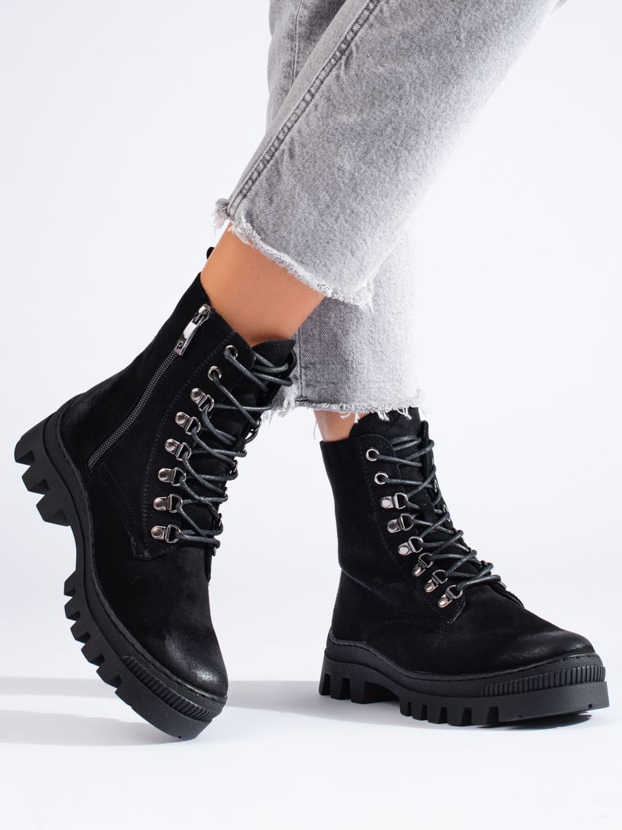 W. POTOCKI Black suede women's workers Potocki