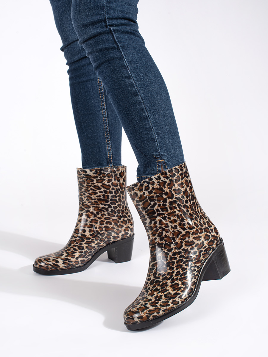 Shelvt Womens leopard-print heeled wellingtons