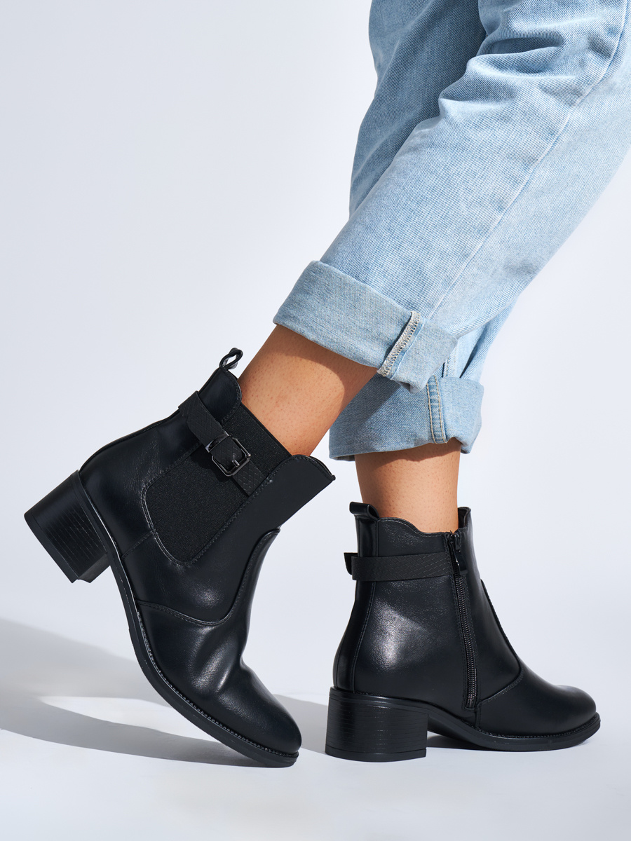 Shelvt Womens black low-heeled ankle boots