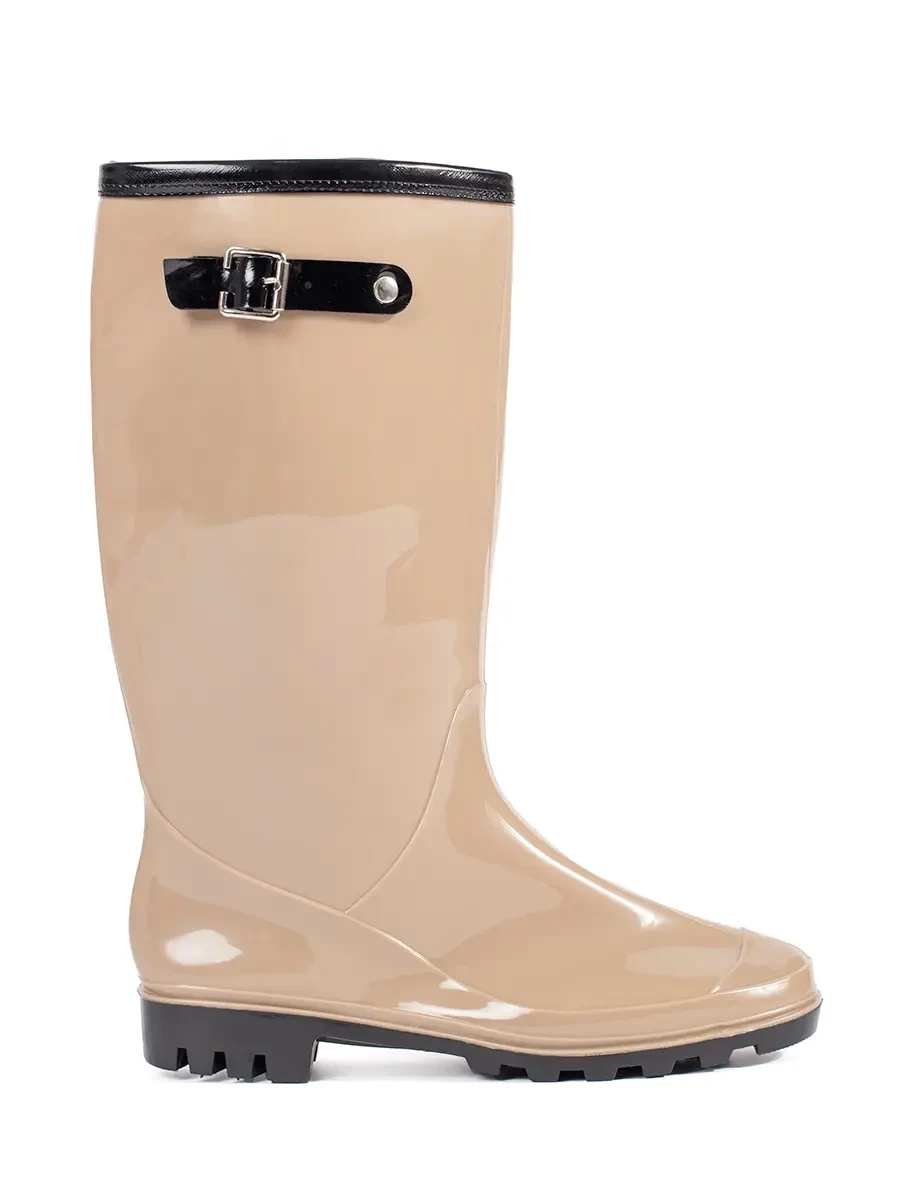 Shelvt Beige womens patent leather boots