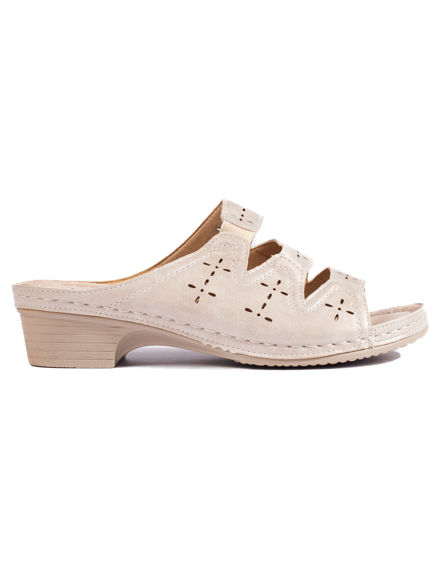 Shelvt Openwork beige wedge flip-flops