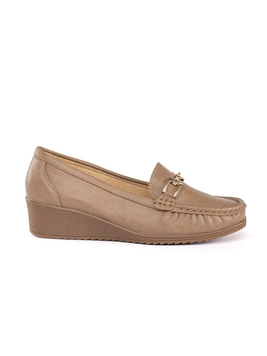 Shelvt Beige womens loafers with buckle