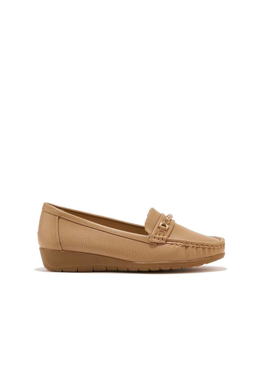 Shelvt Beige womens loafers with decoration