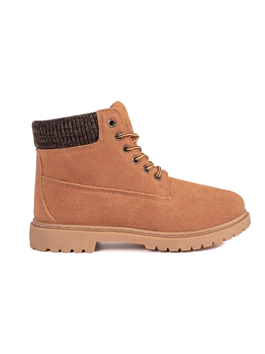 Shelvt Womens natural leather hiking boots brown