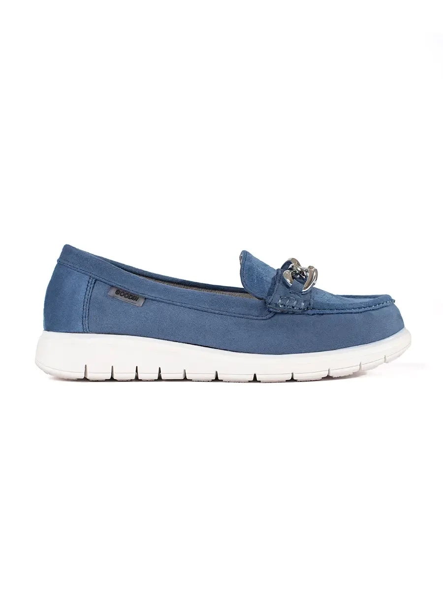 GOODIN Suede blue loafers with chain