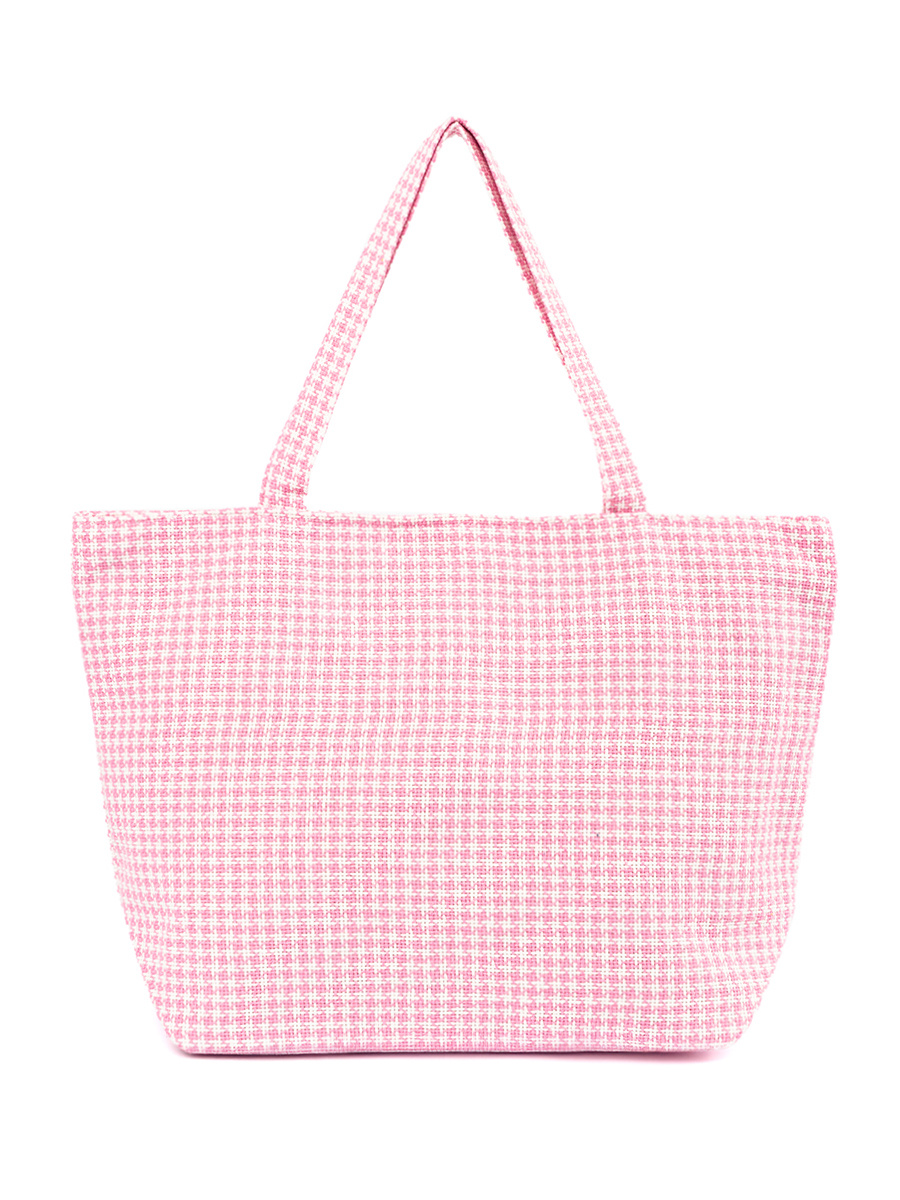 Shelvt Pink and white checkered beach bag