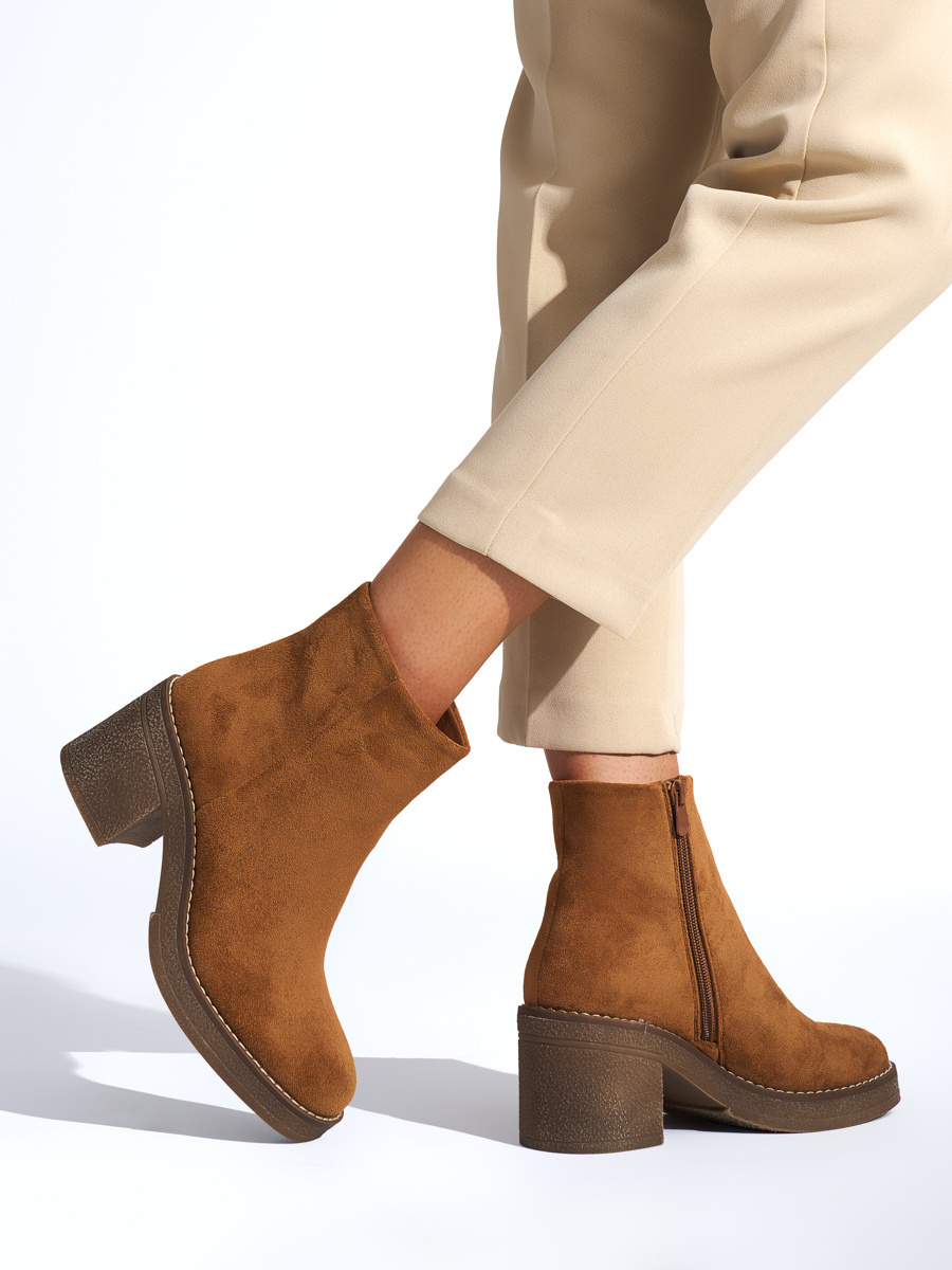 Shelvt Brown women's ankle boots on a heel
