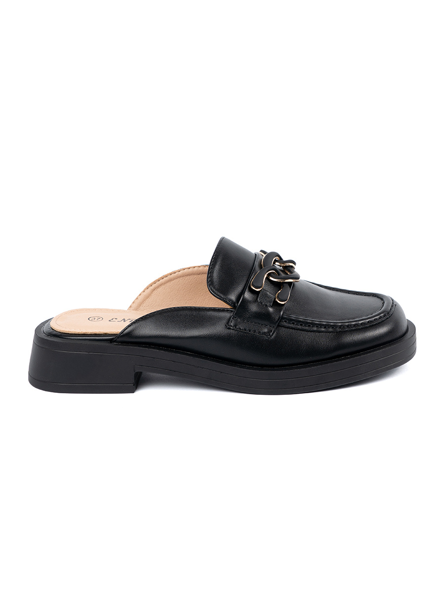 Shelvt Black low-heeled eco-leather flip-flops
