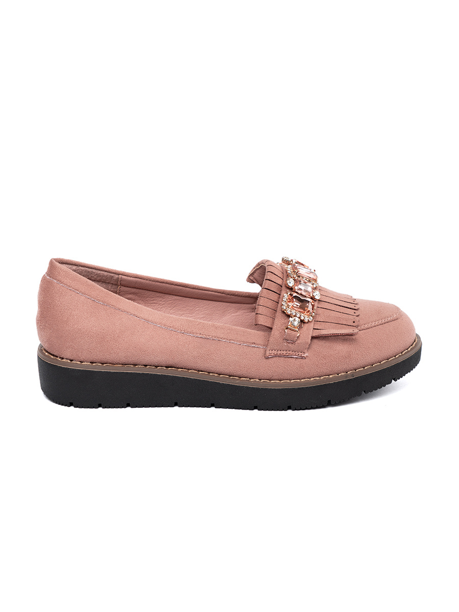 SEASTAR Pink suede loafers with decorative crystals