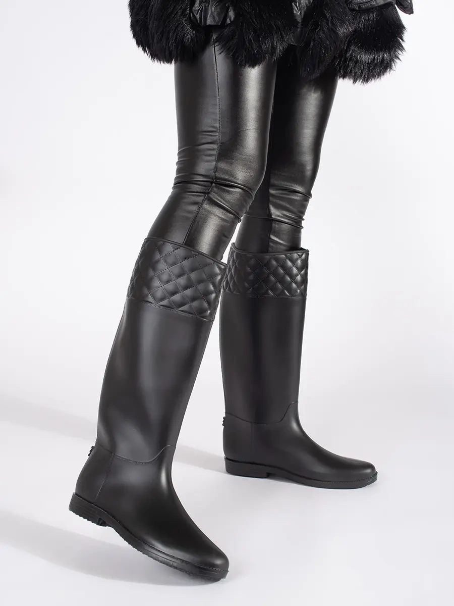 Shelvt Matte black womens wellingtons