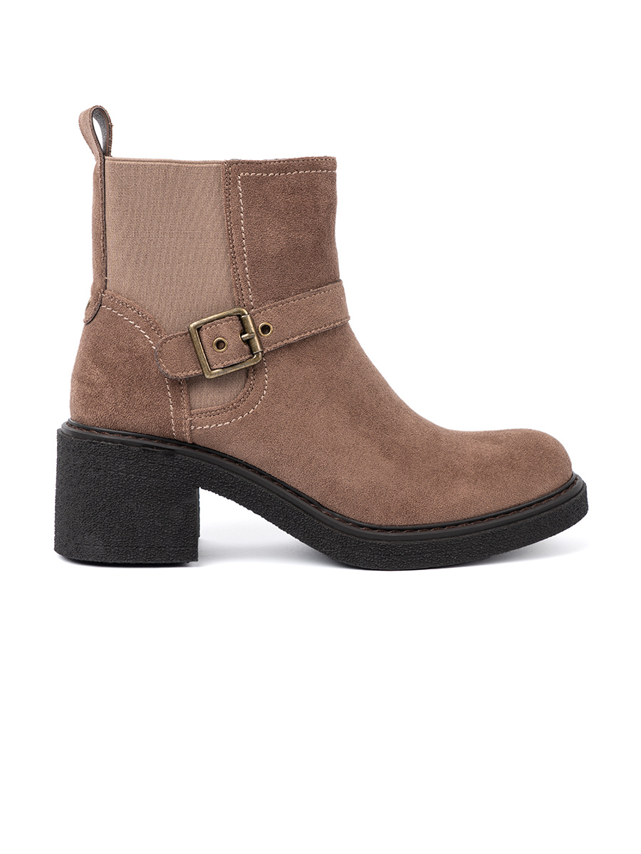 Shelvt Stylish beige ankle boots with a stable heel