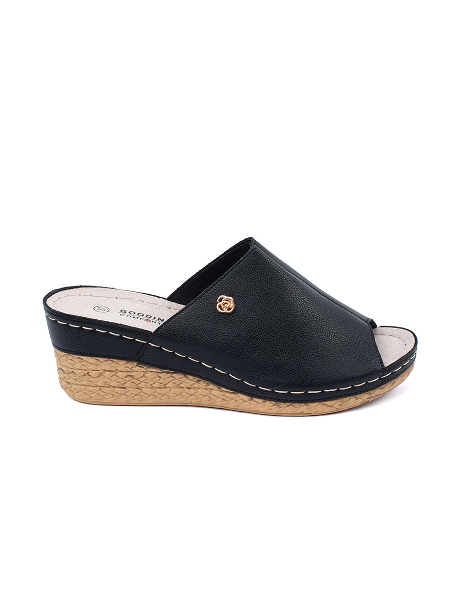 GOODIN Black womens wedge flip-flops