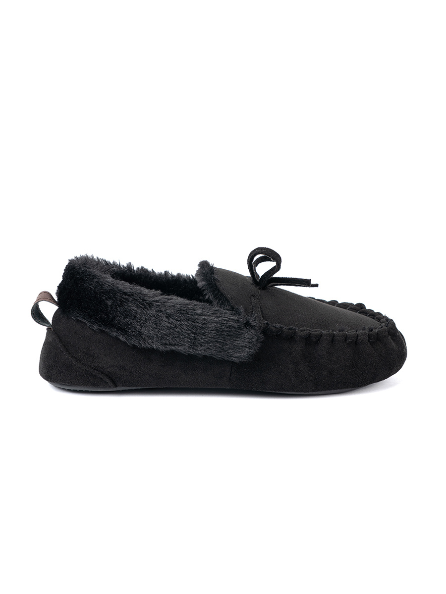 Shelvt Soft, black loafer slippers with a bow