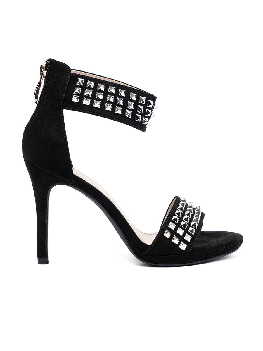 Shelvt Black stiletto sandals with zirconia