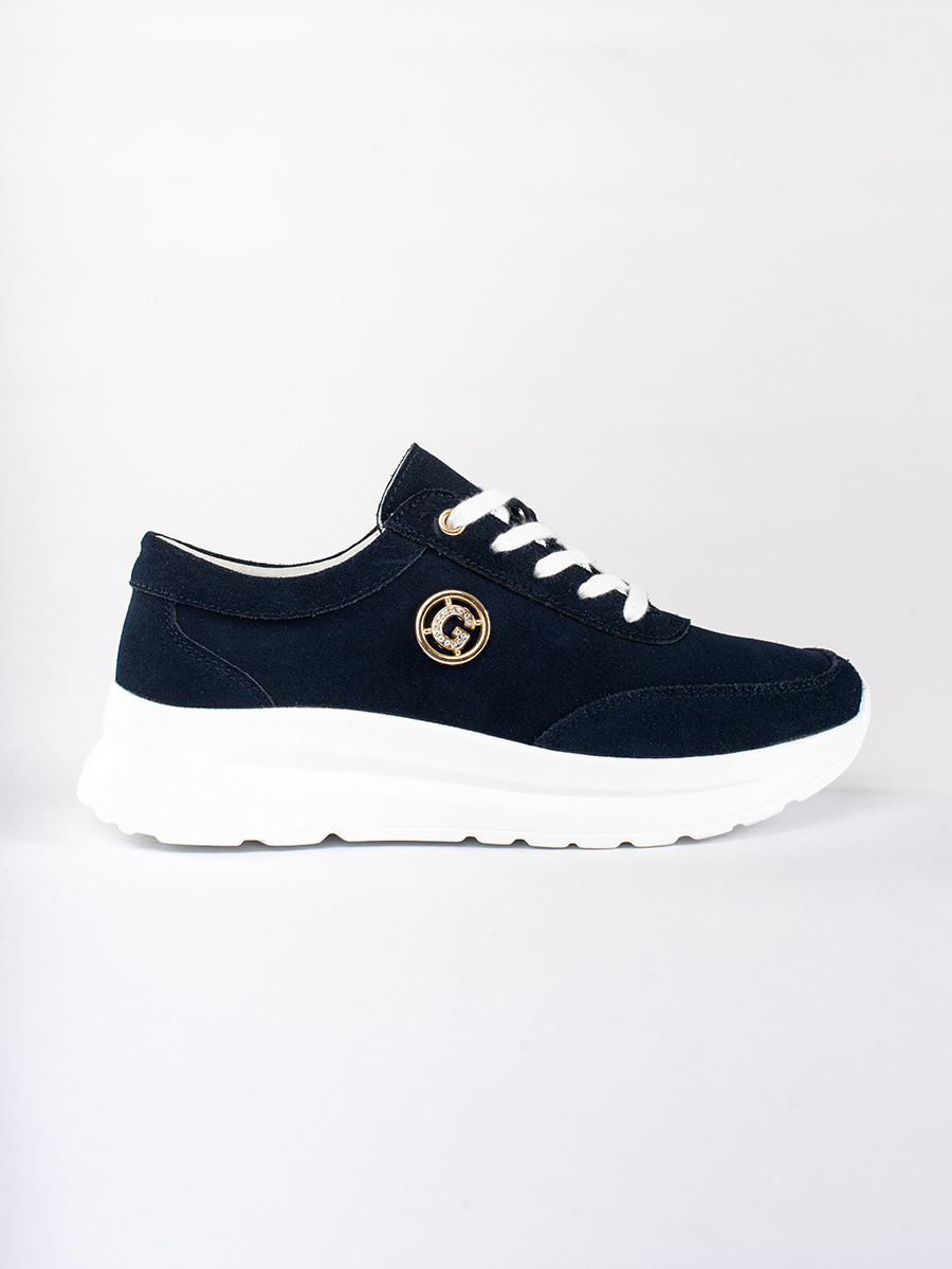 GOODIN Navy blue leather sneakers on a platform