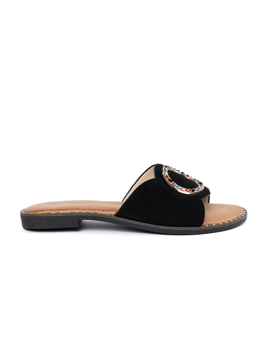 GOODIN Black womens flip-flops with a zirconia buckle