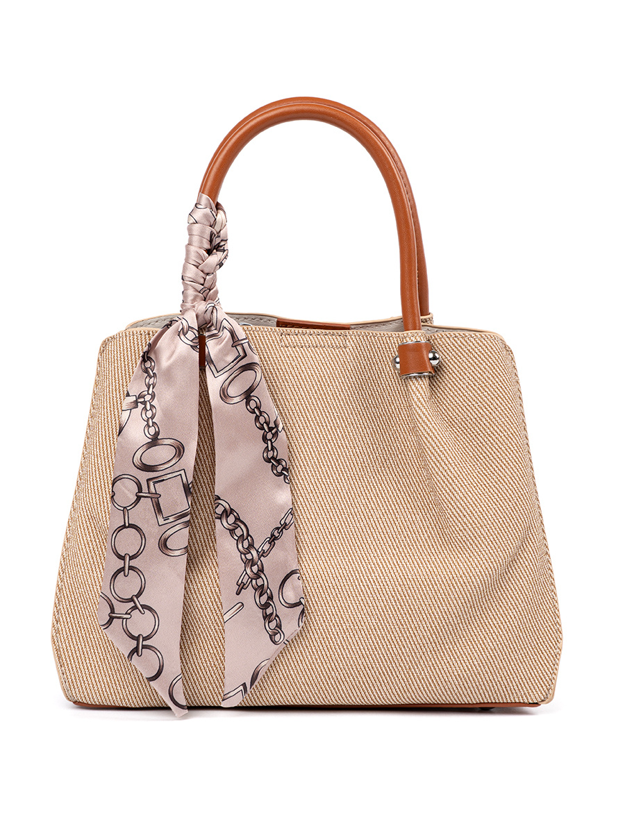 Shelvt Light brown medium handbag with decorative scarf