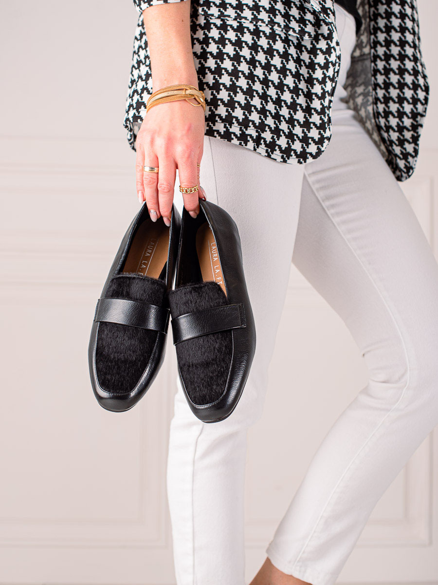 Shelvt BLACK SHOES WITH FUR