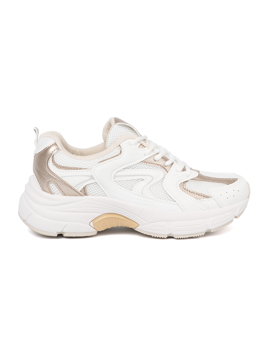 Shelvt White sneakers with beige and gold inserts