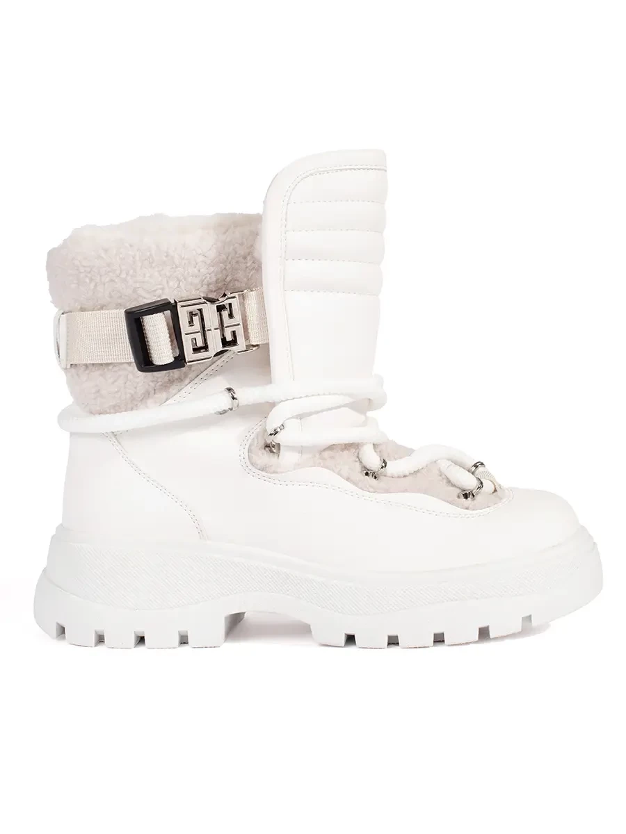 SEASTAR White womens snow boots with fur on a thick sole