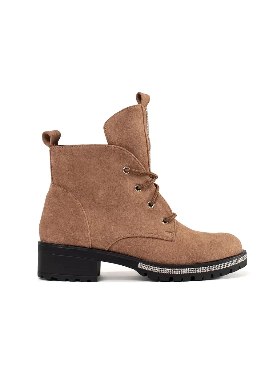 Shelvt Beige lace-up ankle boots