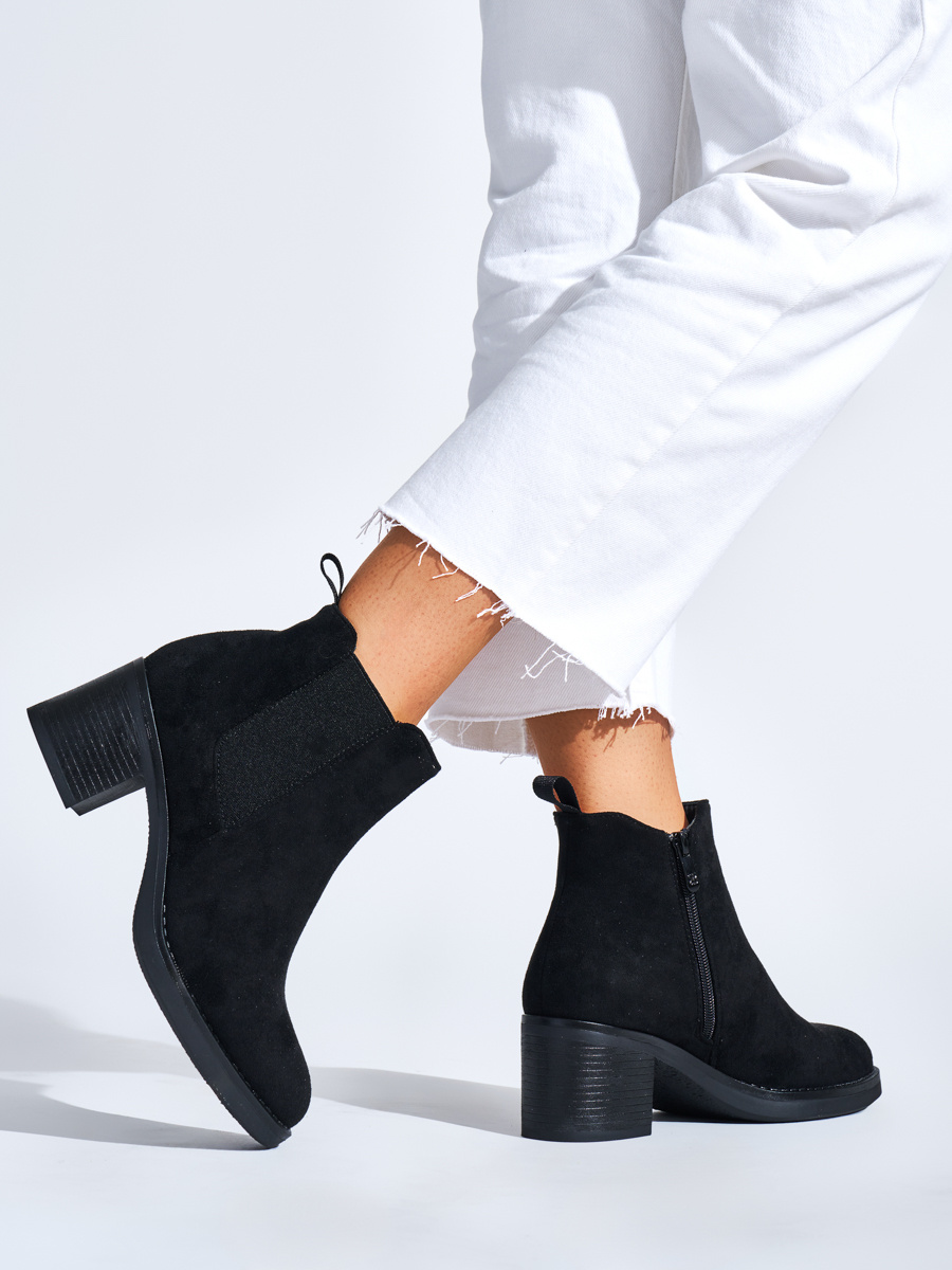 Shelvt Womens classic black ankle boots with a heel