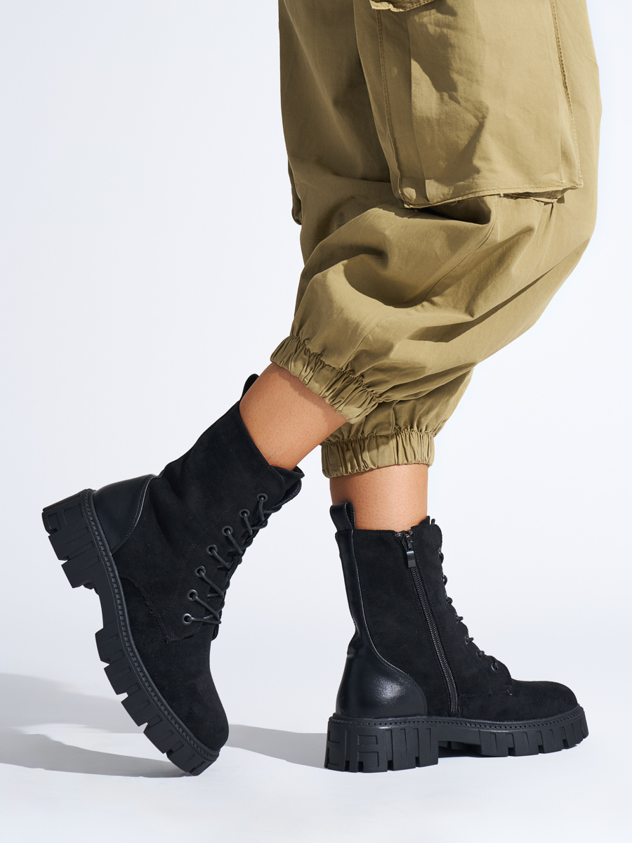 Shelvt Women's black lace-up workers