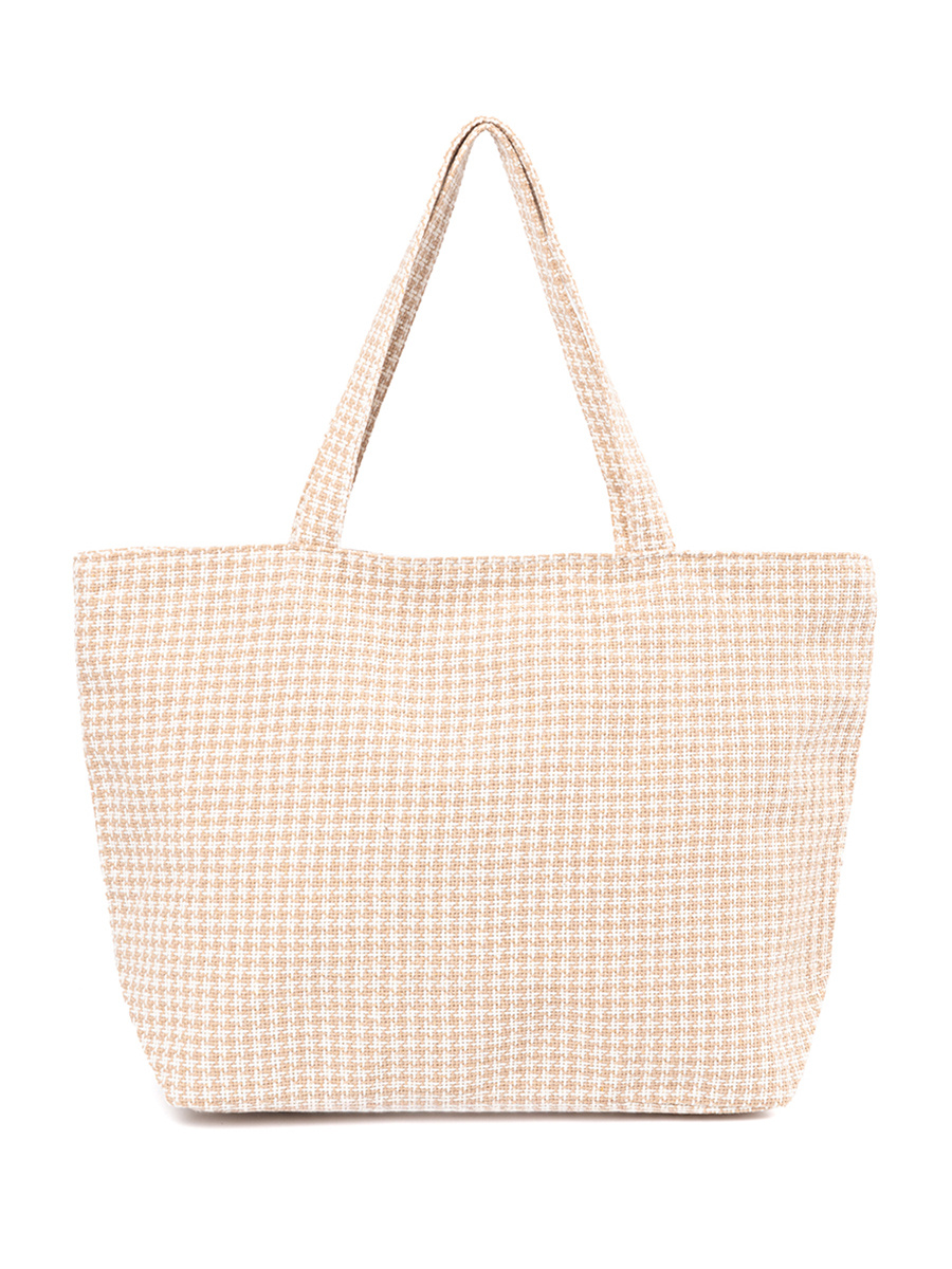 Shelvt Beige and white checkered beach bag