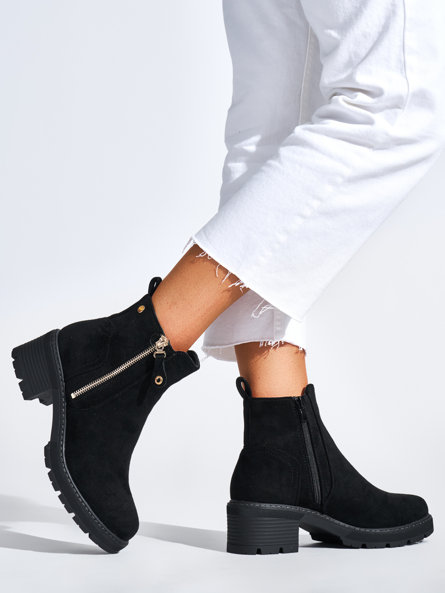 Shelvt Women's black ankle boots with a decorative zipper