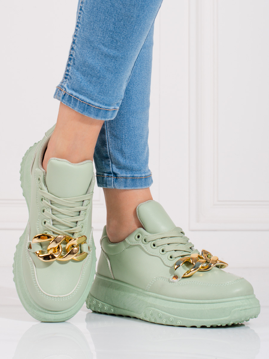 Light green women's sneakers with Shelvt chain
