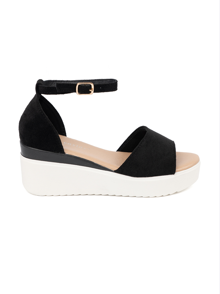 SEASTAR Womens black sandals on a white wedge