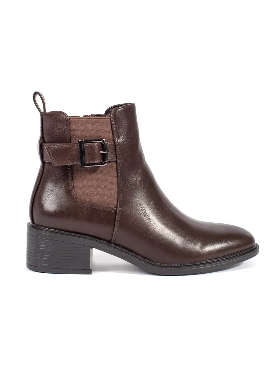 Shelvt Brown Chelsea boots with buckle womens heeled boots