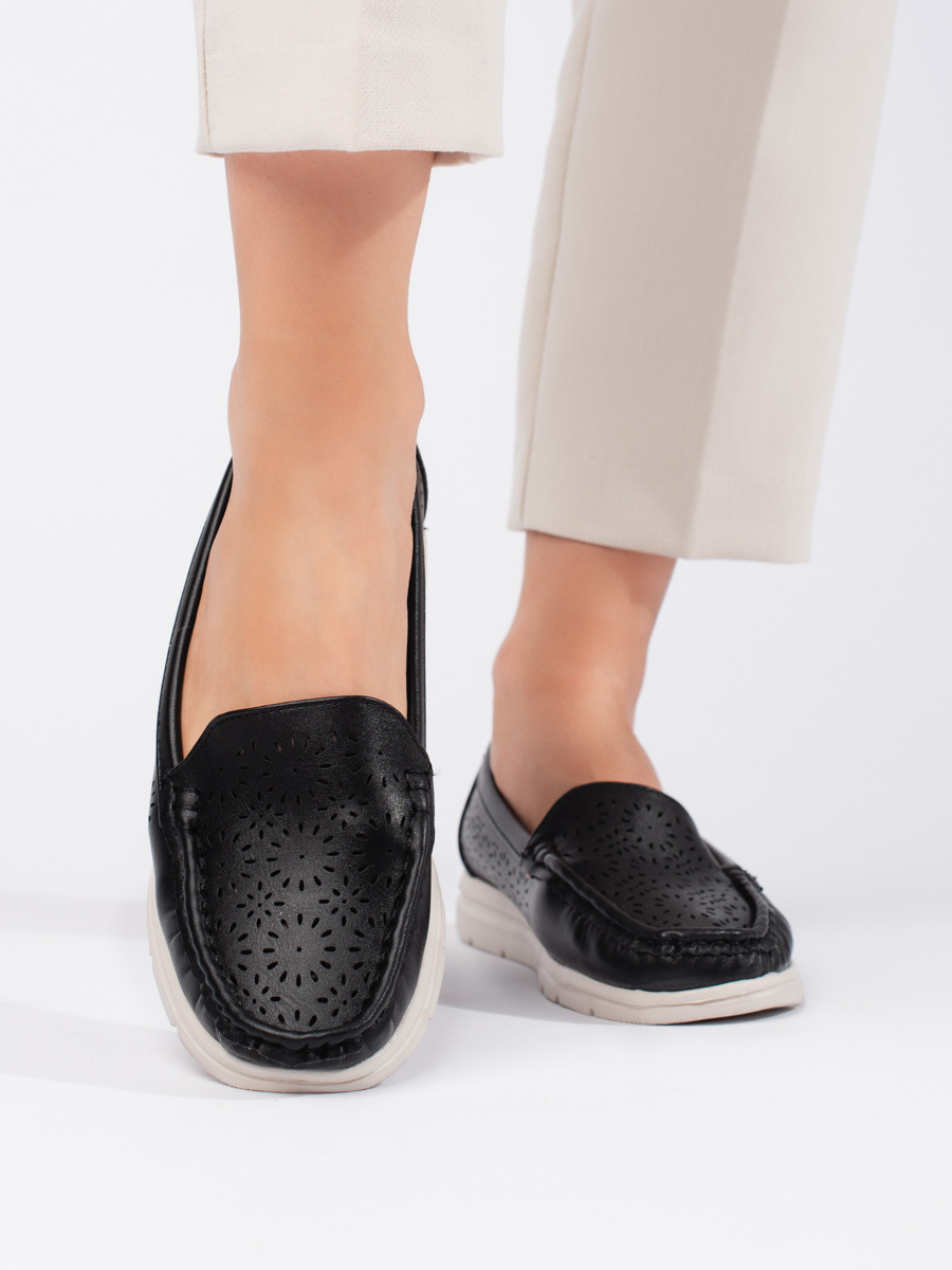 Shelvt Womens openwork loafers black