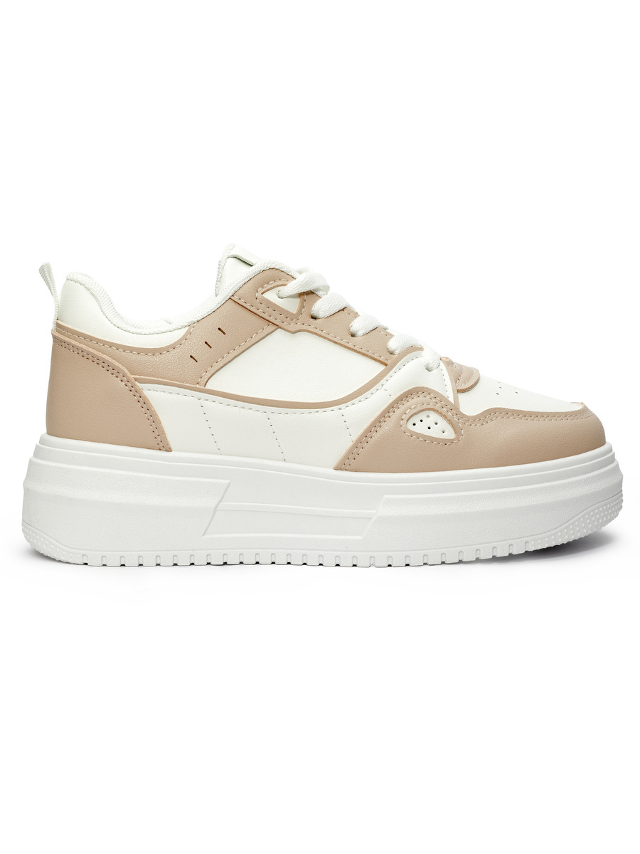 Shelvt White and pink womens platform trainers