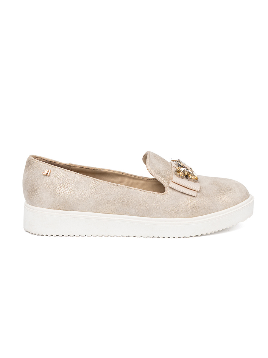 Shelvt Gold loafers with jewellery detail on the front