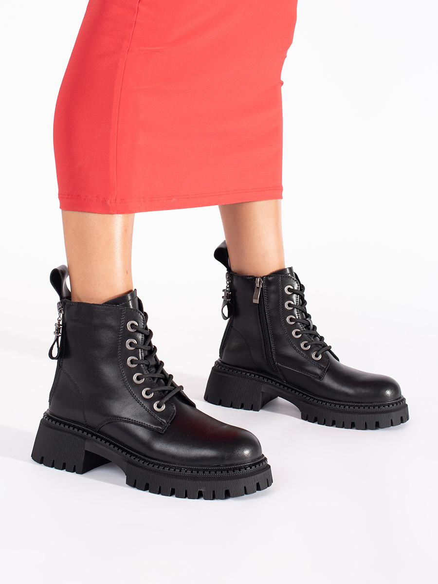 Shelvt Womens black lace-up ankle boots