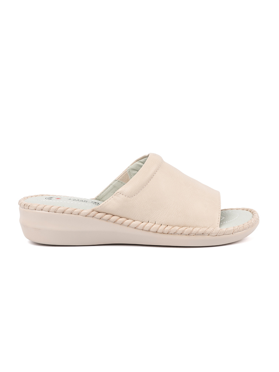Shelvt Light beige flip-flops with leather insole